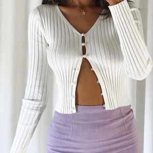 Princess Polly White Long Sleeve Top Pearl Buttons